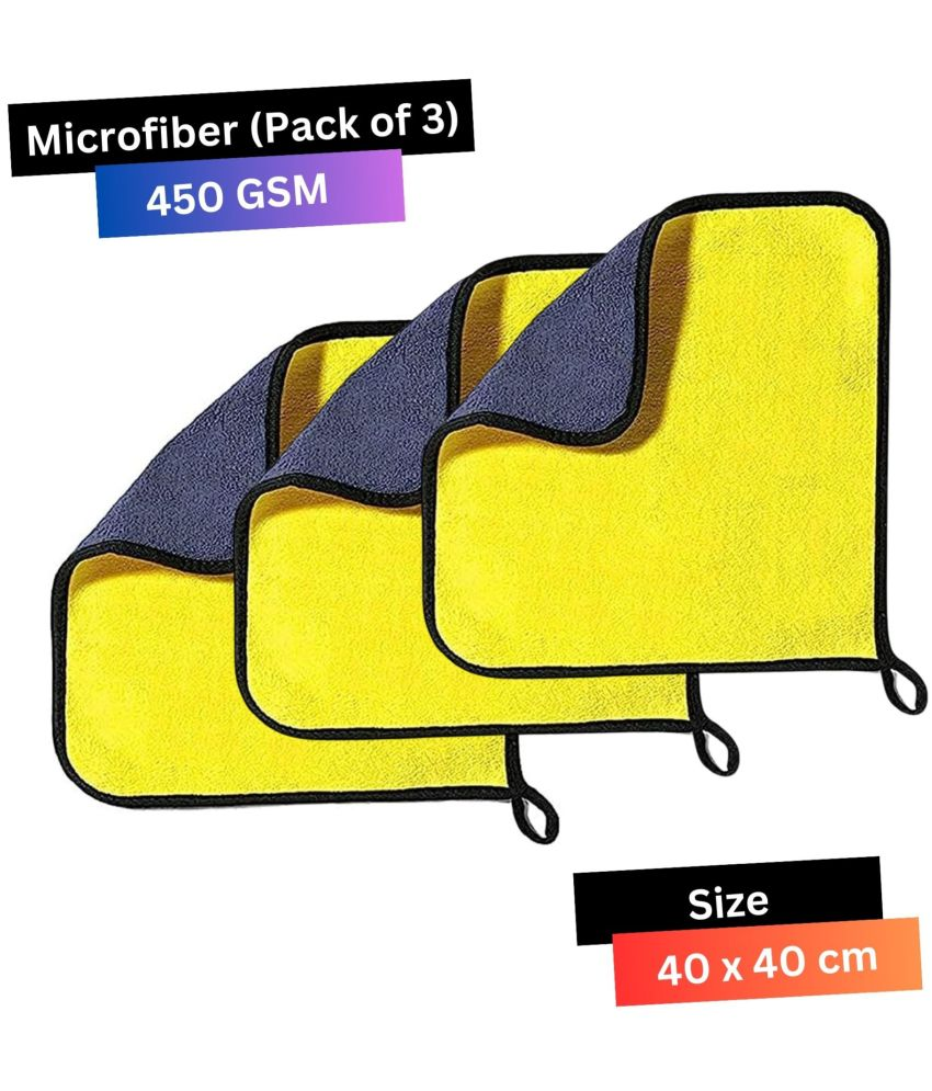     			Chic Wool Yellow 450 GSM Microfiber Cloth For Automobile ( Pack of 3 )