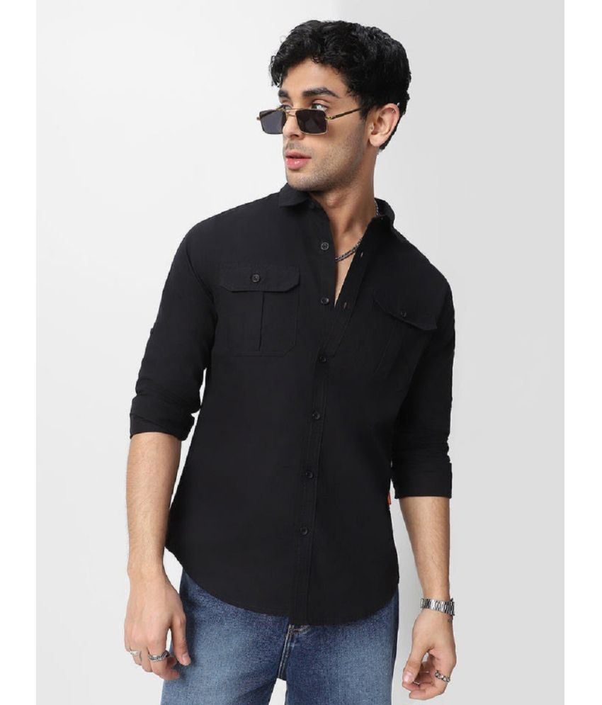     			IQIVLI Cotton Blend Regular Fit Solids Full Sleeves Men's Casual Shirt - Black ( Pack of 1 )