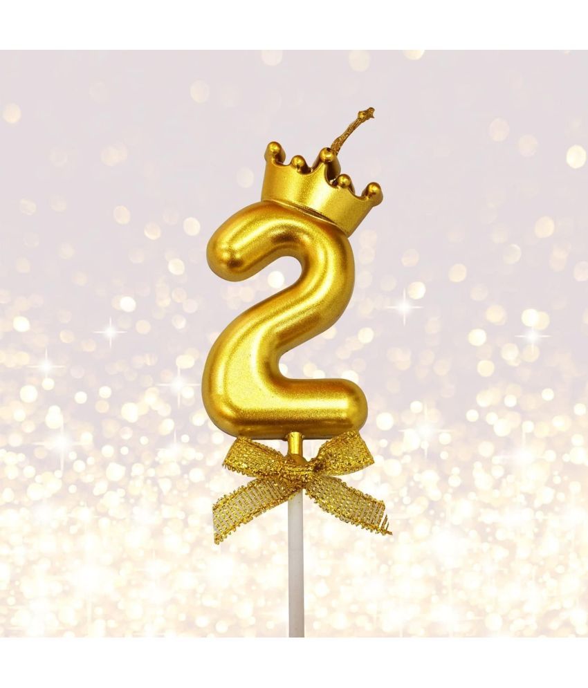     			Partybooms Number 2 Cake Decoration Candle with Crown for Birthday, Wedding, Engagement, Valentines Day, Theme Party, Bachelorette Celebration 1 Pc Gold (2)