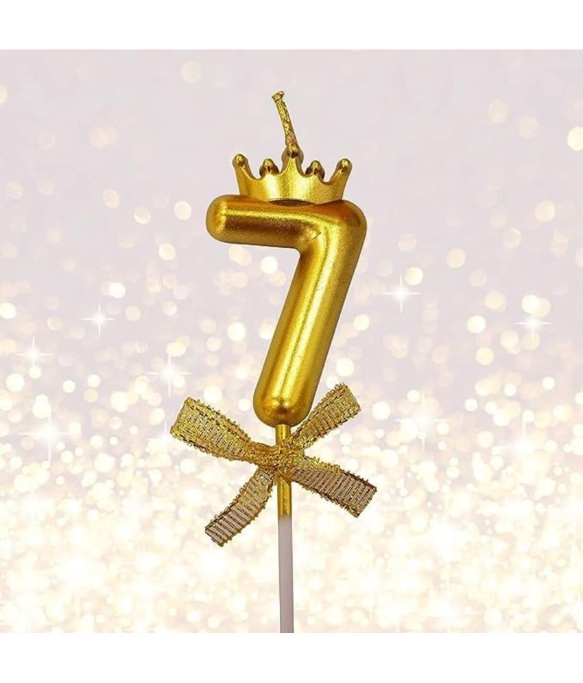     			Partybooms Number 7 Cake Decoration Candle with Crown for Birthday, Wedding, Engagement, Valentines Day, Theme Party, Bachelorette Celebration 1 Pc Gold (7)