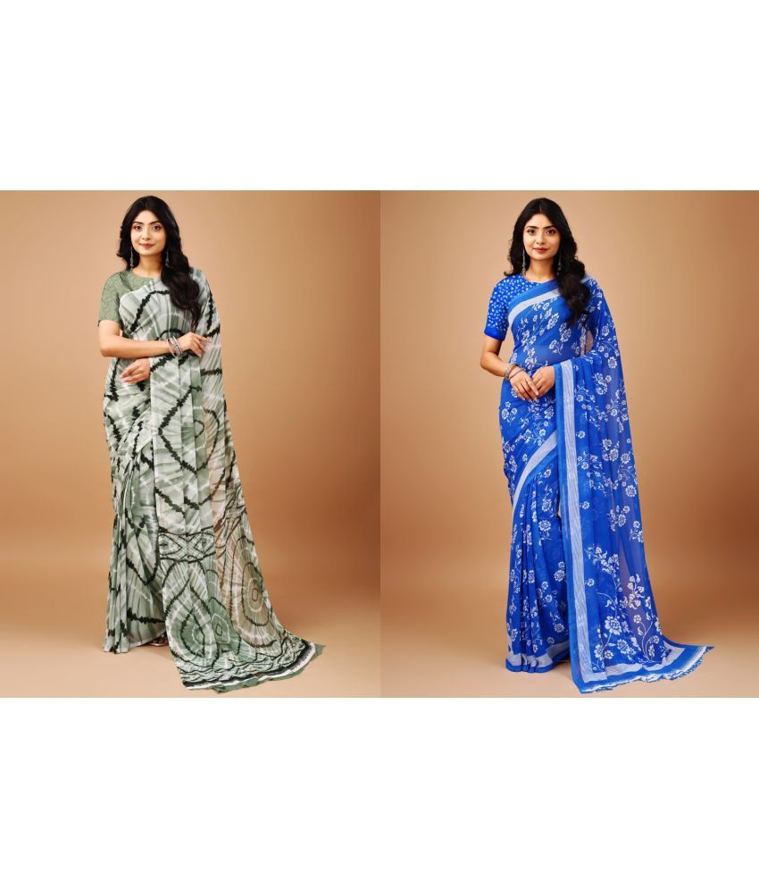     			Vibhagyaa Chiffon Printed Saree With Blouse Piece ( Multicolor , Pack of 2 )