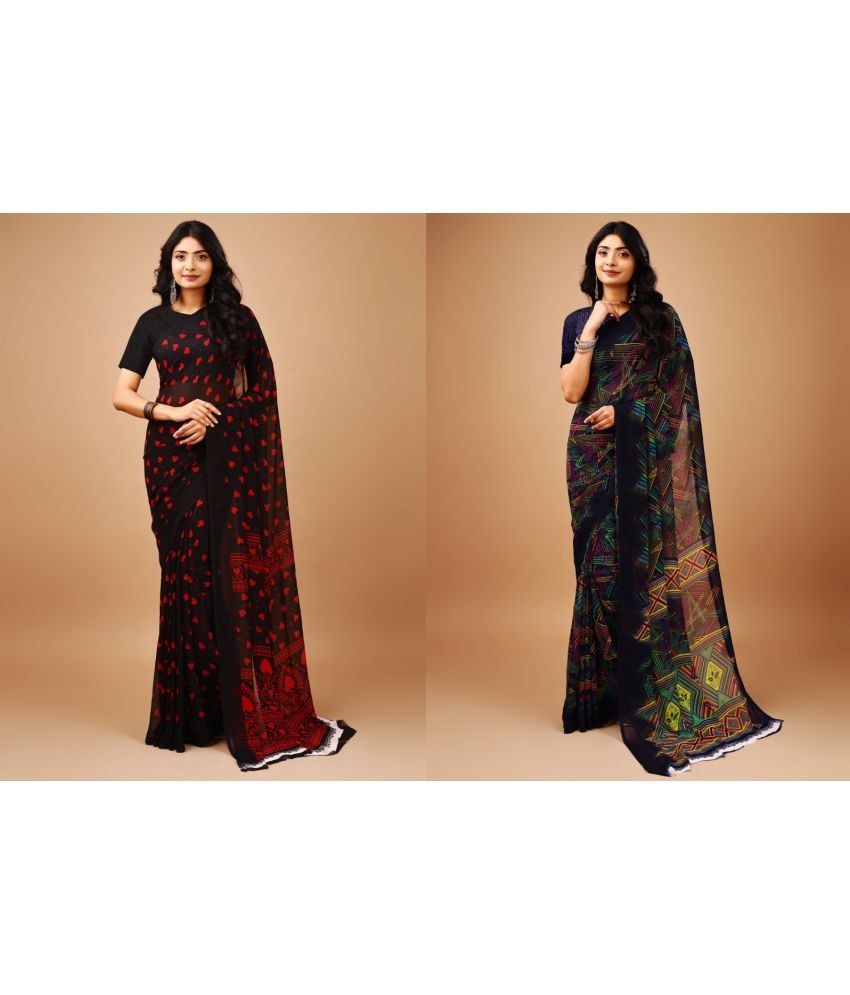     			Vibhagyaa Chiffon Printed Saree With Blouse Piece ( Multicolor , Pack of 2 )