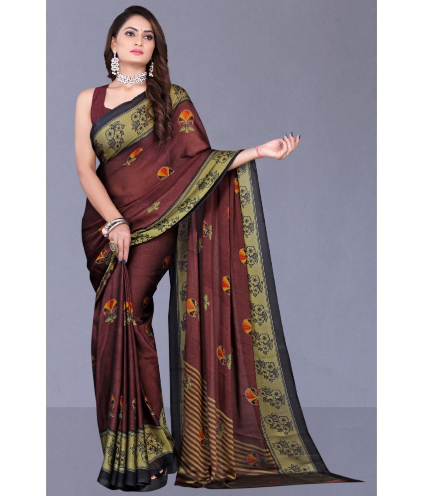     			Vibhagyaa Chiffon Printed Saree With Blouse Piece ( Brown , Pack of 1 )