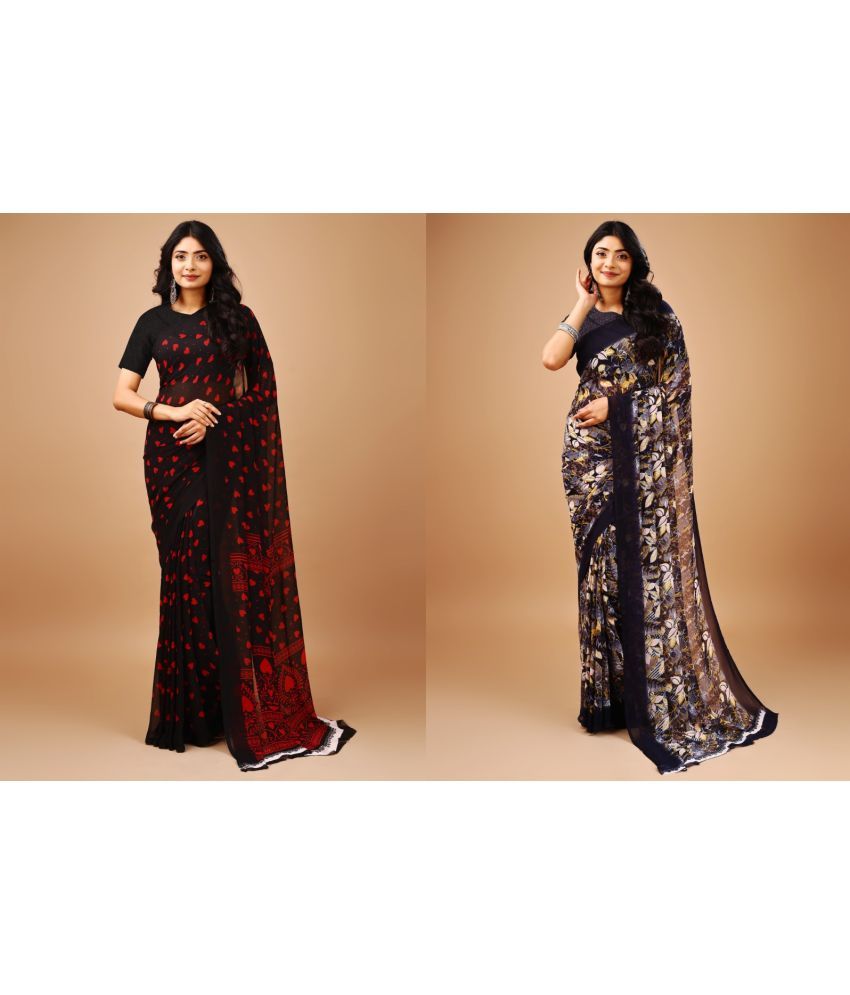     			Vibhagyaa Chiffon Printed Saree With Blouse Piece ( Multicolor , Pack of 2 )