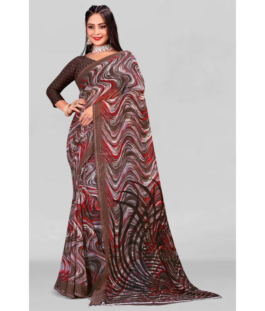     			Vibhagyaa Chiffon Printed Saree With Blouse Piece ( Brown , Pack of 1 )