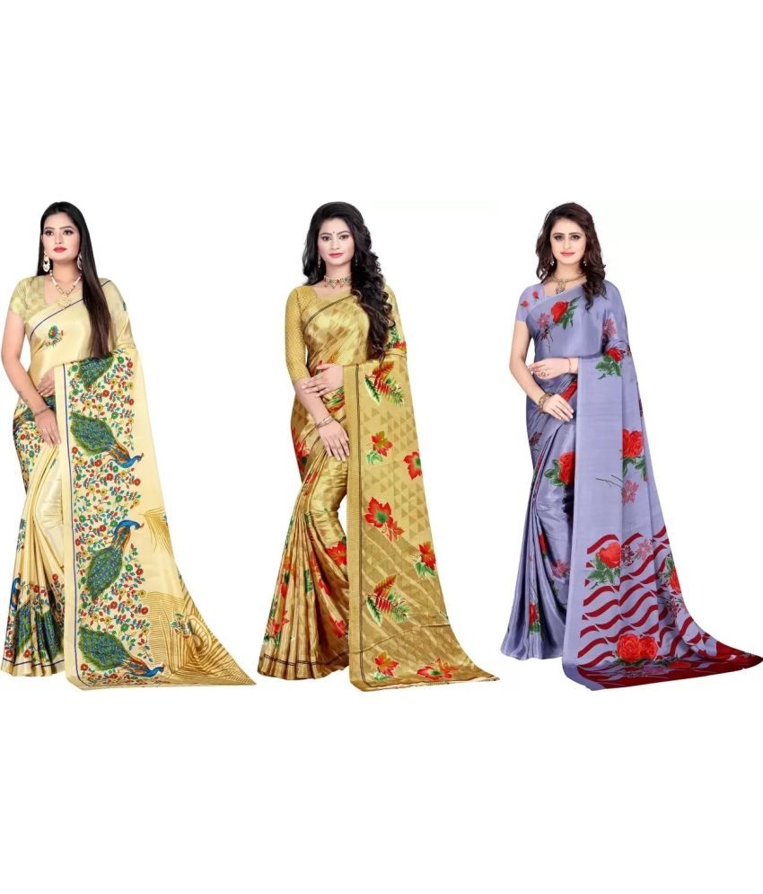     			Vibhagyaa Crepe Printed Saree With Blouse Piece ( Multicolor , Pack of 3 )