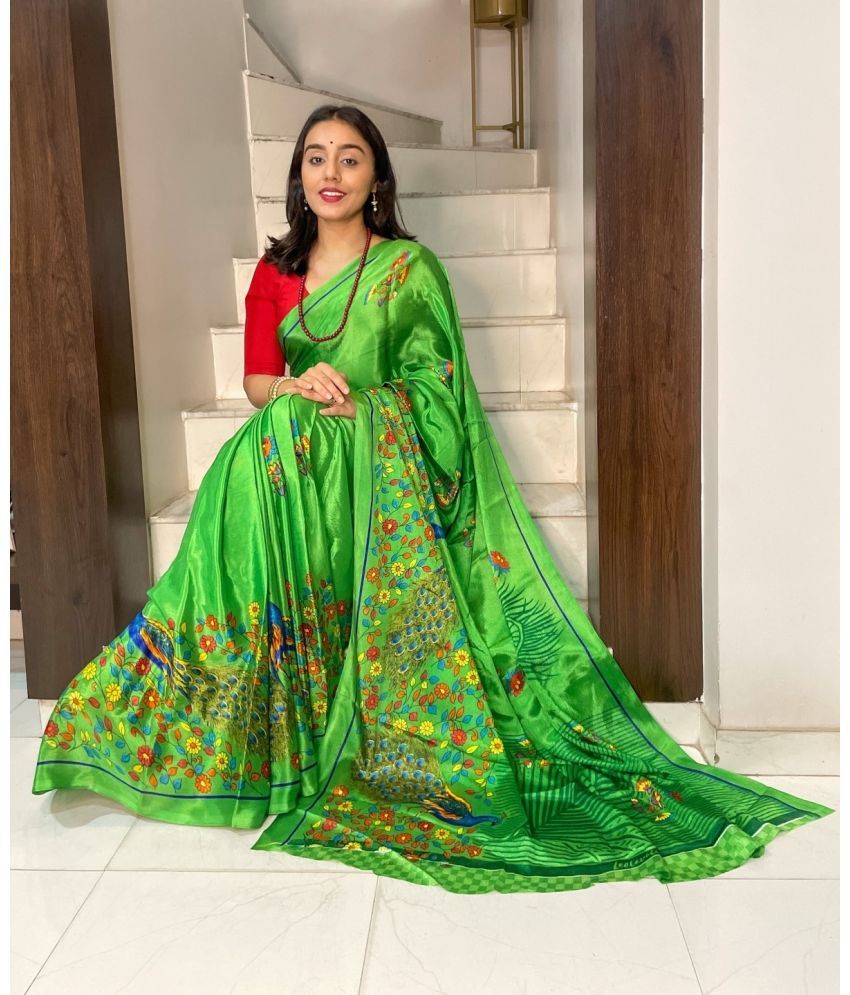     			Vibhagyaa Crepe Printed Saree With Blouse Piece ( Light Green , Pack of 1 )