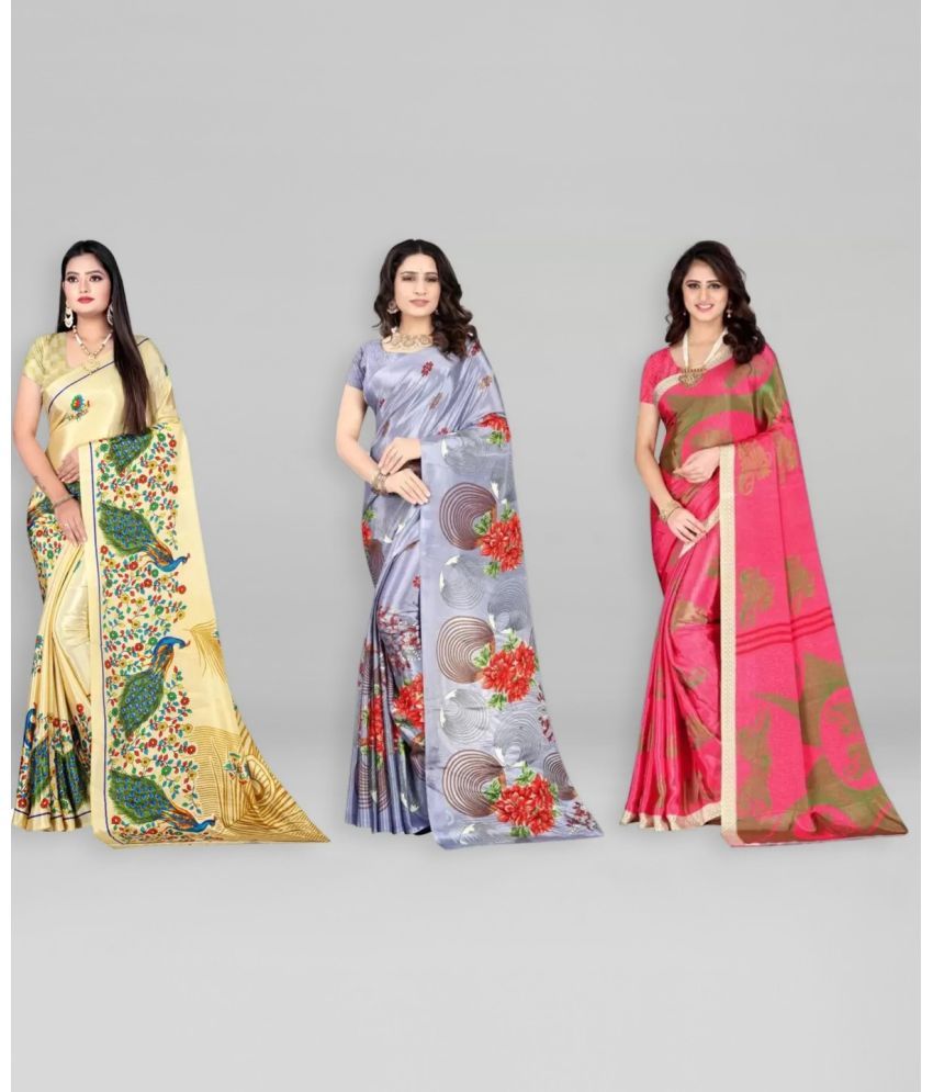     			Vibhagyaa Crepe Printed Saree With Blouse Piece ( Multicolor , Pack of 3 )