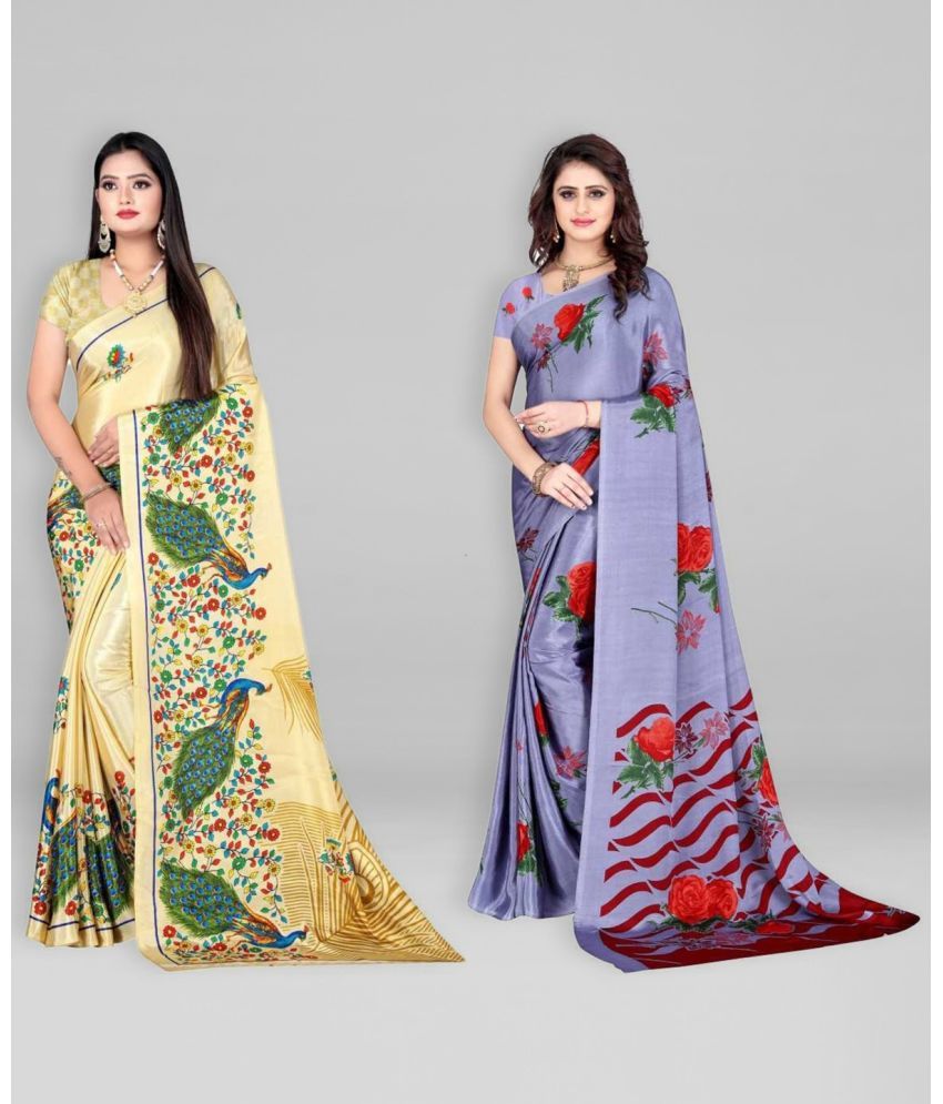     			Vibhagyaa Crepe Printed Saree With Blouse Piece ( Multicolor , Pack of 2 )