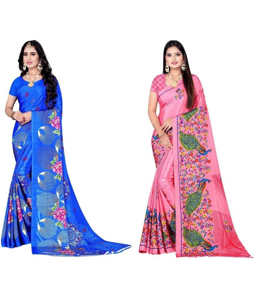     			Vibhagyaa Crepe Printed Saree With Blouse Piece ( Multicolor , Pack of 2 )