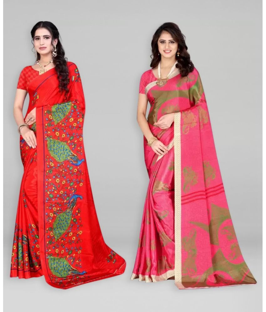     			Vibhagyaa Crepe Printed Saree With Blouse Piece ( Multicolor , Pack of 2 )