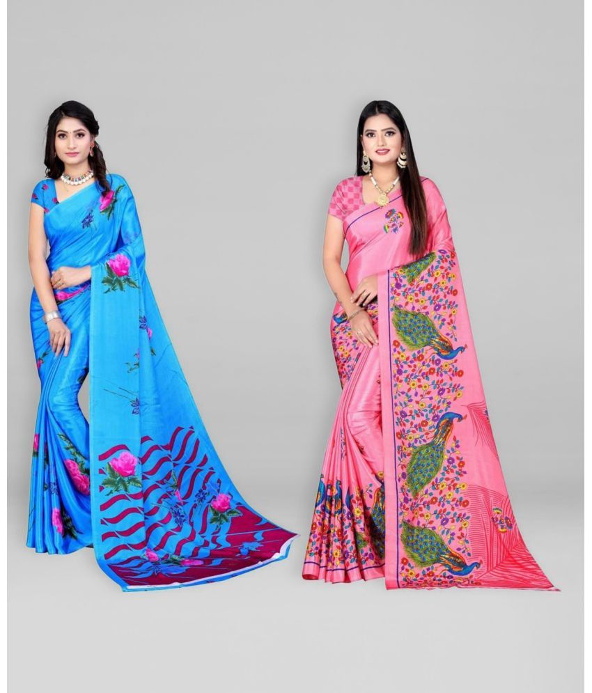     			Vibhagyaa Crepe Printed Saree With Blouse Piece ( Multicolor , Pack of 2 )