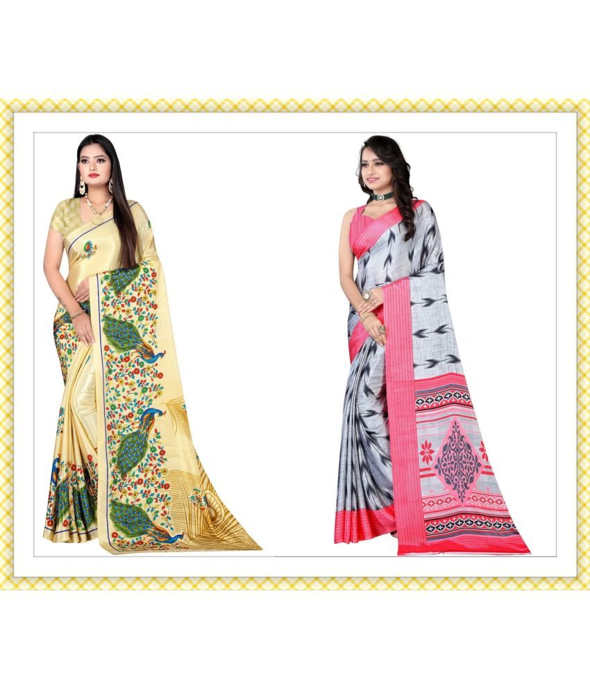     			Vibhagyaa Crepe Printed Saree With Blouse Piece ( Multicolor , Pack of 2 )