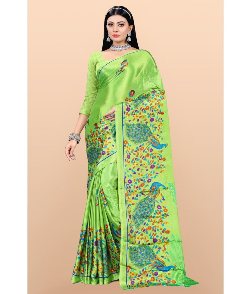     			Vibhagyaa Crepe Printed Saree With Blouse Piece ( Light Green , Pack of 1 )