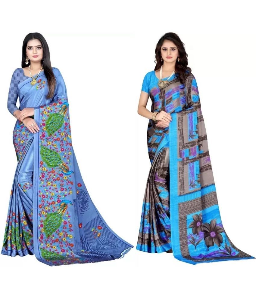     			Vibhagyaa Crepe Printed Saree With Blouse Piece ( Multicolor , Pack of 2 )