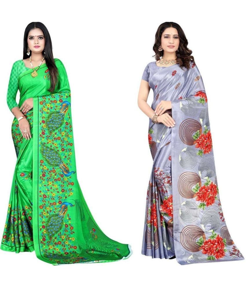     			Vibhagyaa Crepe Printed Saree With Blouse Piece ( Multicolor , Pack of 2 )