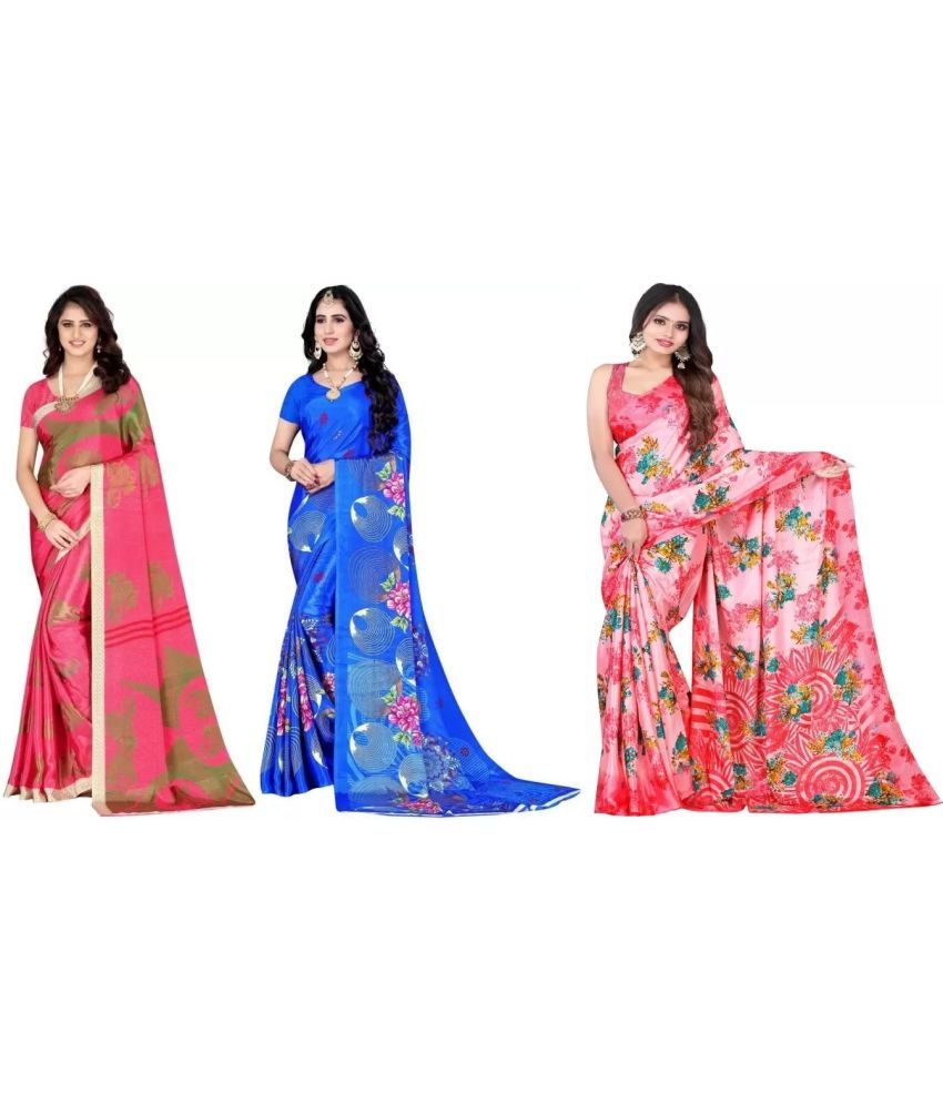     			Vibhagyaa Crepe Printed Saree With Blouse Piece ( Pink , Pack of 3 )