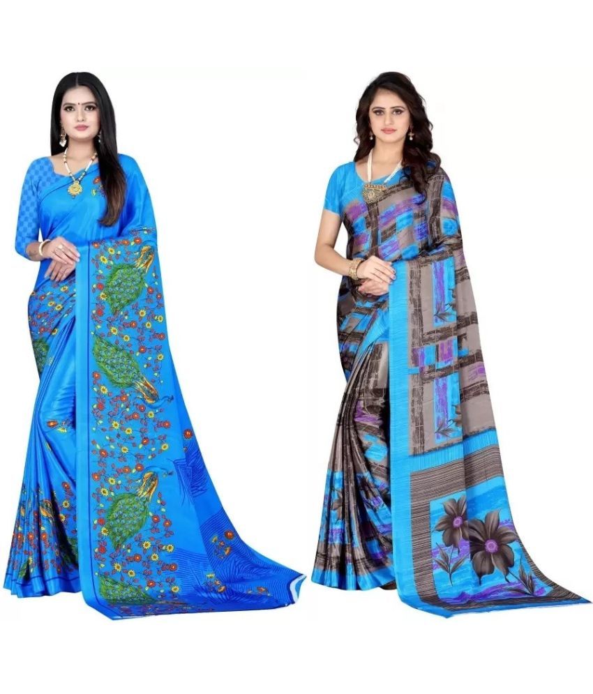     			Vibhagyaa Crepe Printed Saree With Blouse Piece ( Multicolor , Pack of 2 )