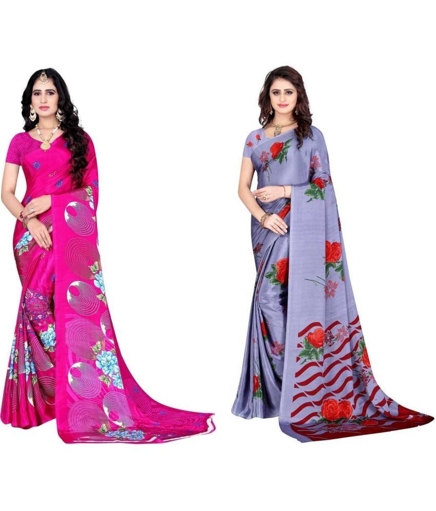     			Vibhagyaa Crepe Printed Saree With Blouse Piece ( Multicolor , Pack of 2 )