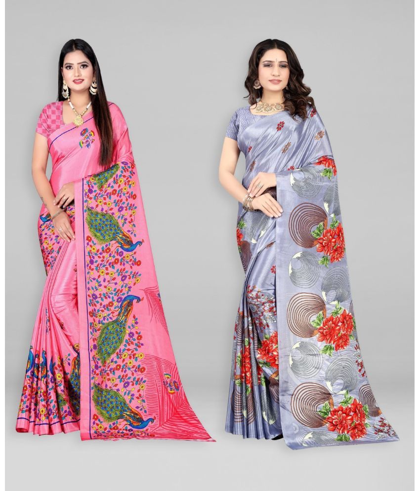     			Vibhagyaa Crepe Printed Saree With Blouse Piece ( Multicolor , Pack of 2 )