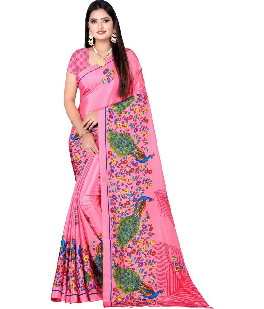     			Vibhagyaa Crepe Printed Saree With Blouse Piece ( Pink , Pack of 1 )