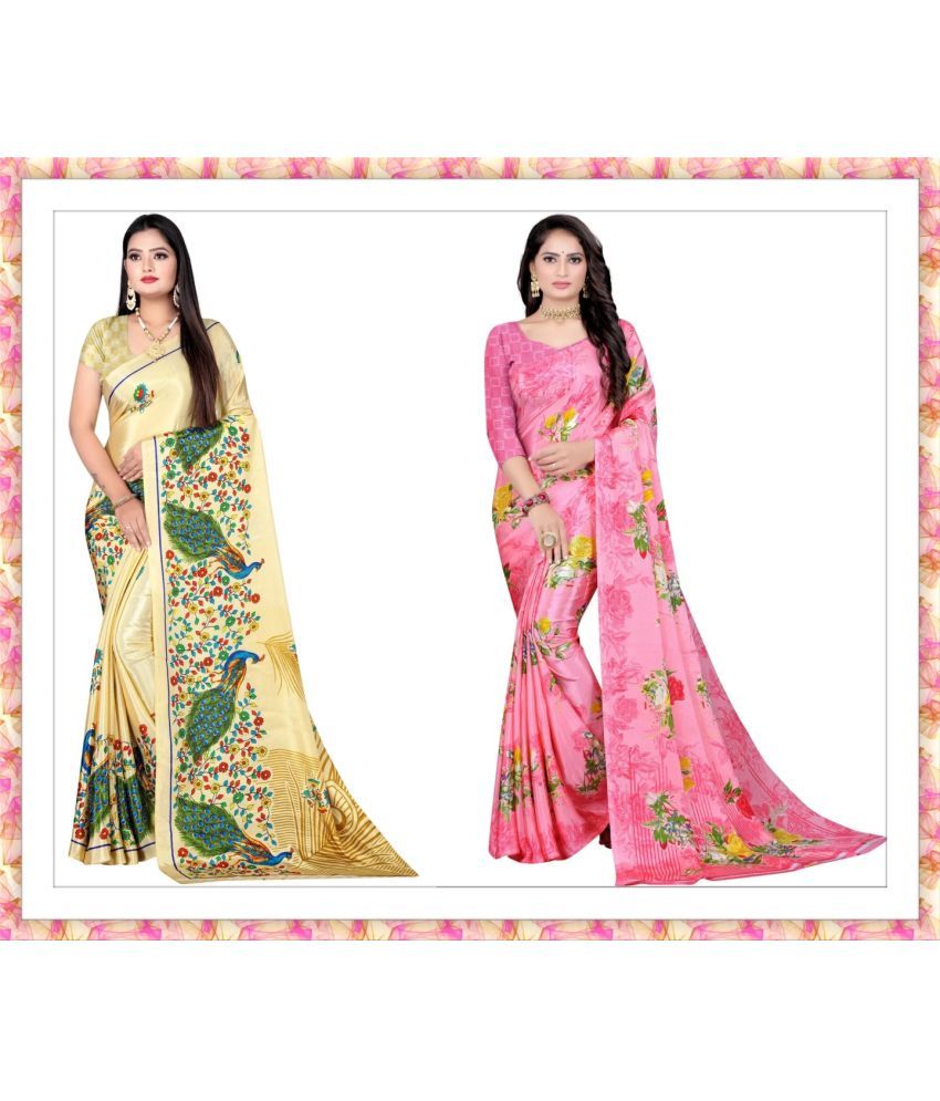     			Vibhagyaa Crepe Printed Saree With Blouse Piece ( Multicolor , Pack of 2 )