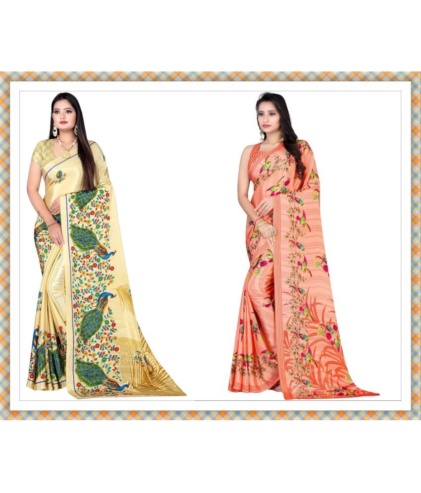     			Vibhagyaa Crepe Printed Saree With Blouse Piece ( Multicolor , Pack of 2 )