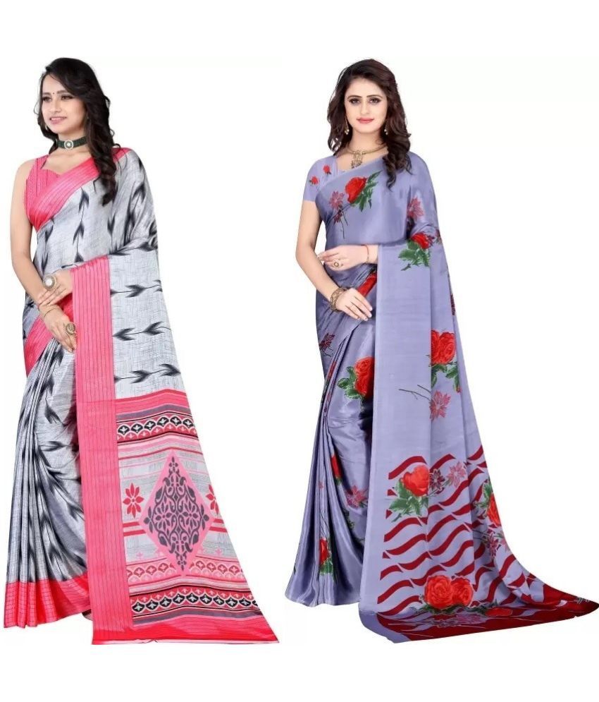     			Vibhagyaa Crepe Printed Saree With Blouse Piece ( Grey , Pack of 2 )