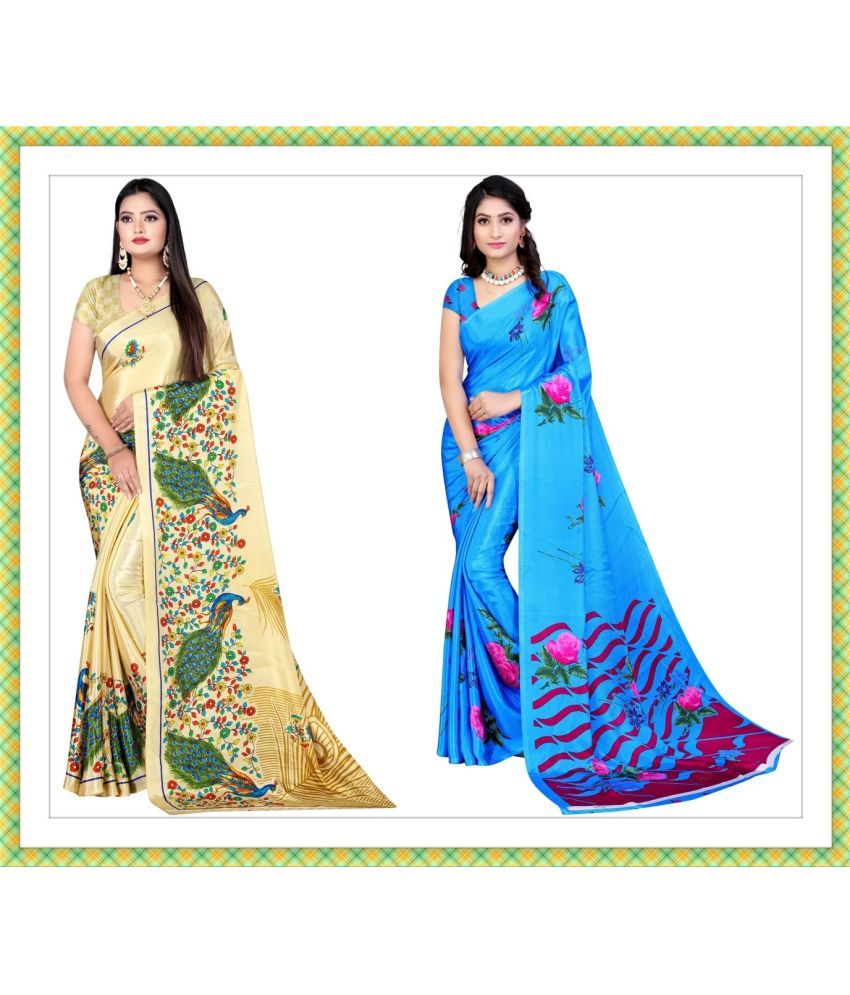     			Vibhagyaa Crepe Printed Saree With Blouse Piece ( Multicolor , Pack of 2 )