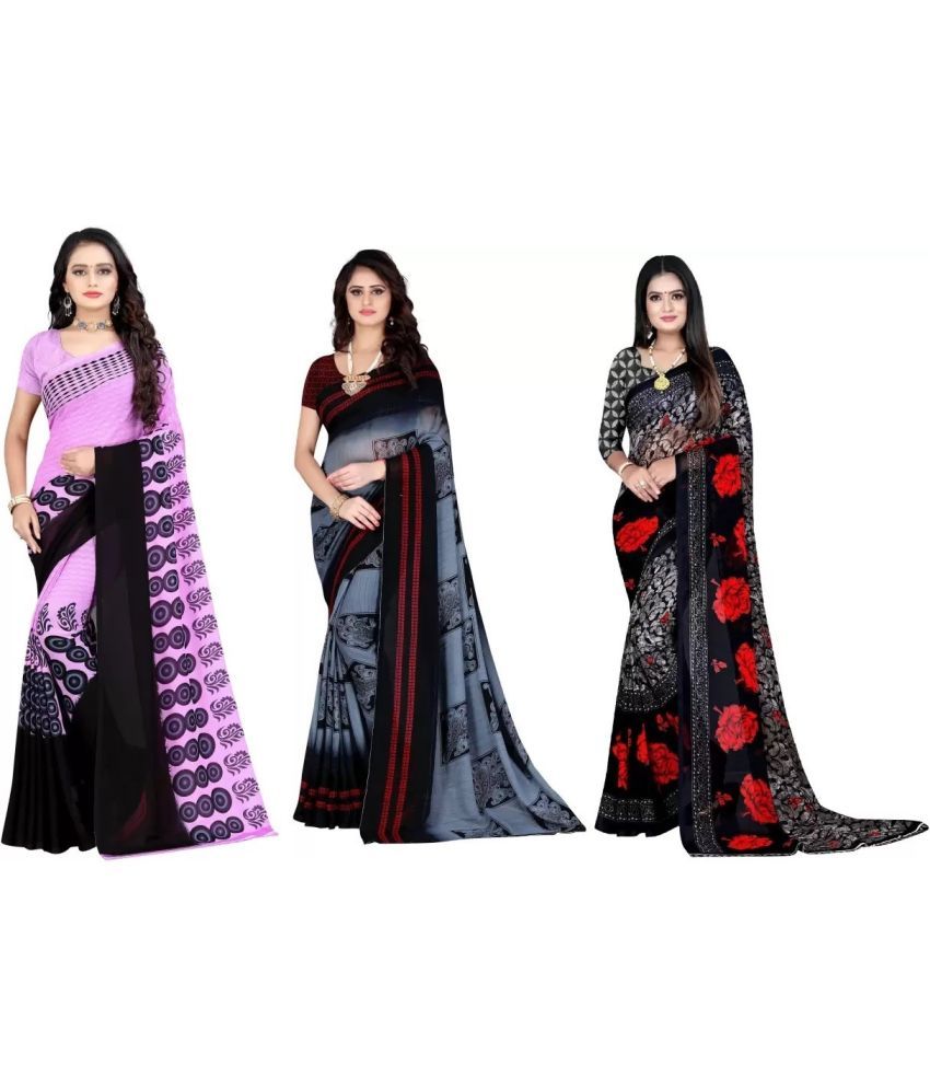     			Vibhagyaa Georgette Printed Saree With Blouse Piece ( Multicolor , Pack of 3 )