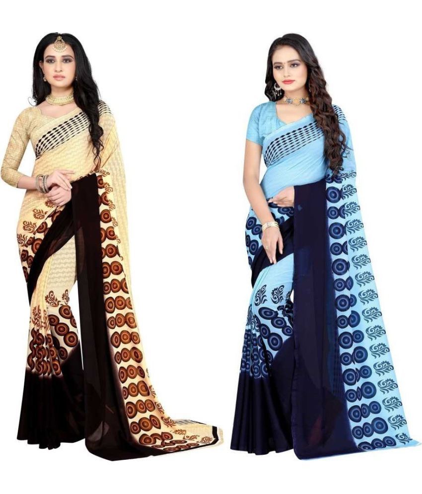     			Vibhagyaa Georgette Printed Saree With Blouse Piece ( Multicolor , Pack of 2 )