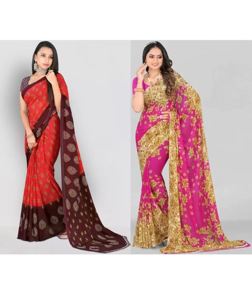     			Vibhagyaa Georgette Printed Saree With Blouse Piece ( Multicolor , Pack of 2 )