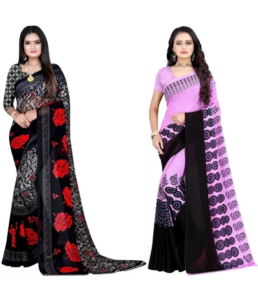     			Vibhagyaa Georgette Printed Saree With Blouse Piece ( Multicolor , Pack of 2 )