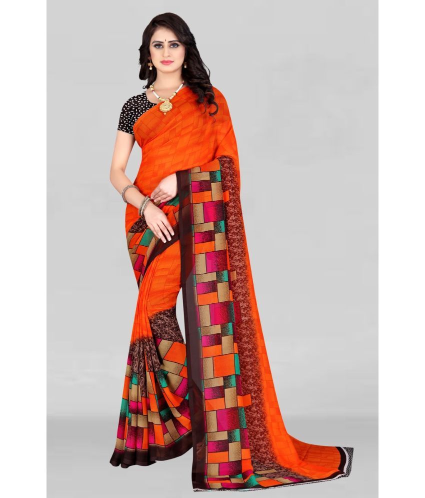     			Vibhagyaa Georgette Printed Saree With Blouse Piece ( Orange , Pack of 1 )