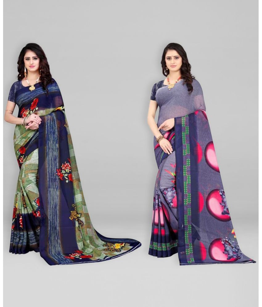     			Vibhagyaa Georgette Printed Saree With Blouse Piece ( Multicolor , Pack of 2 )