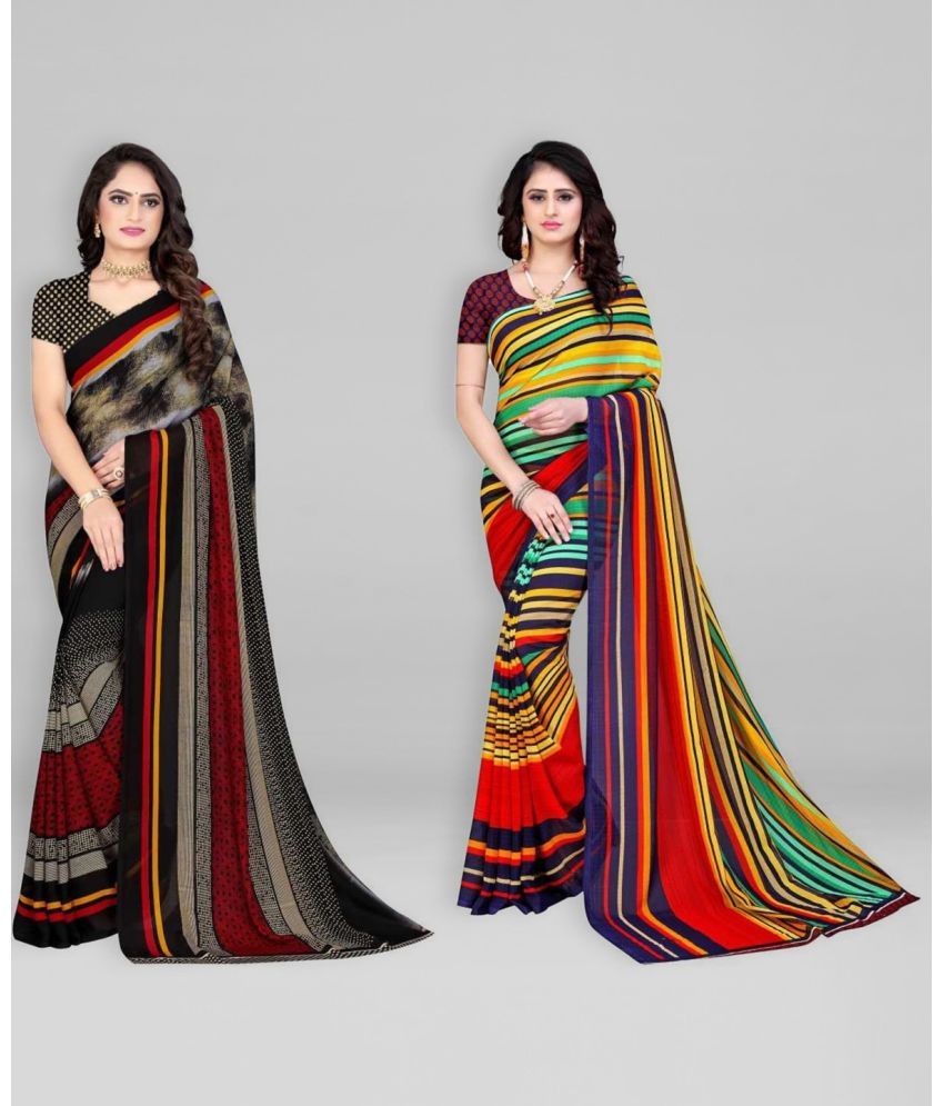     			Vibhagyaa Georgette Printed Saree With Blouse Piece ( Multicolor , Pack of 2 )