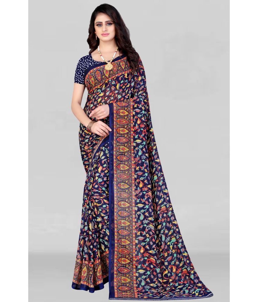     			Vibhagyaa Georgette Printed Saree With Blouse Piece ( Blue , Pack of 1 )