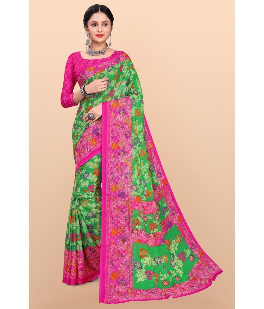     			Vibhagyaa Georgette Printed Saree With Blouse Piece ( Light Green , Pack of 1 )