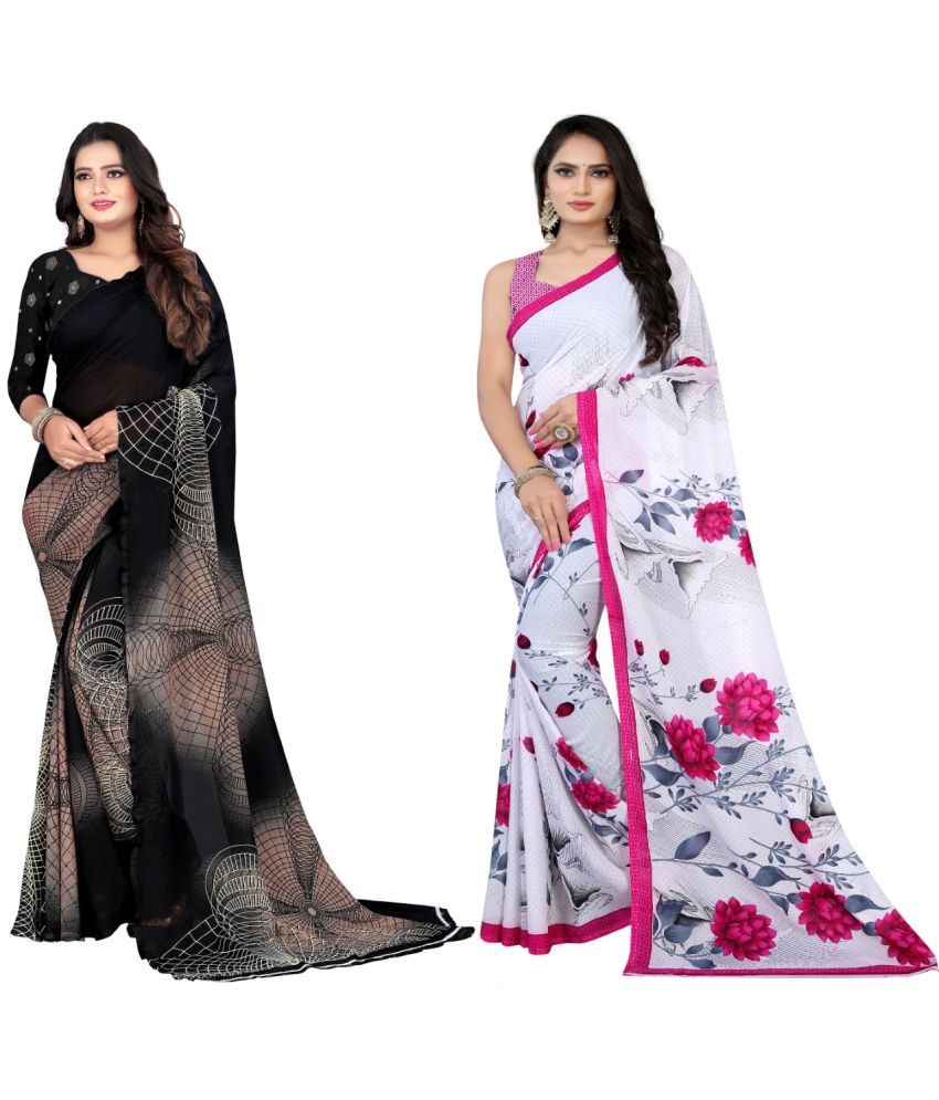     			Vibhagyaa Georgette Printed Saree With Blouse Piece ( Multicolor , Pack of 2 )