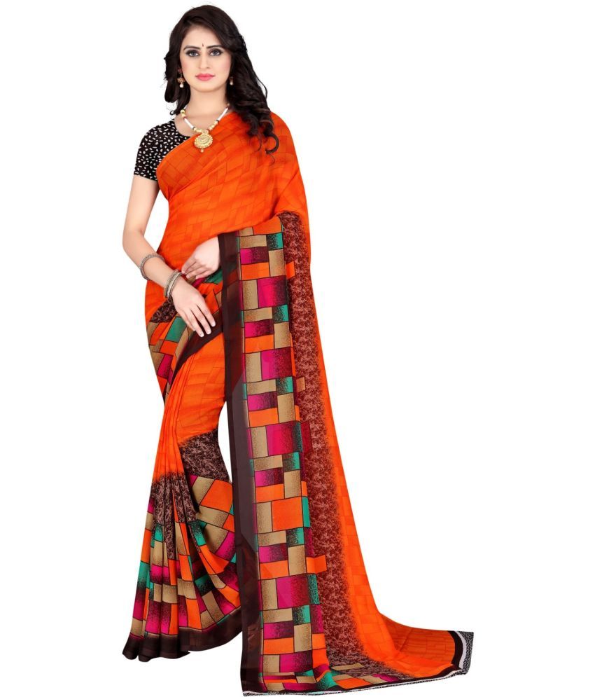     			Vibhagyaa Georgette Printed Saree With Blouse Piece ( Orange , Pack of 1 )