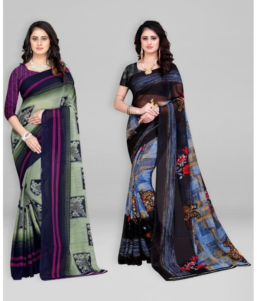     			Vibhagyaa Georgette Printed Saree With Blouse Piece ( Multicolor , Pack of 2 )