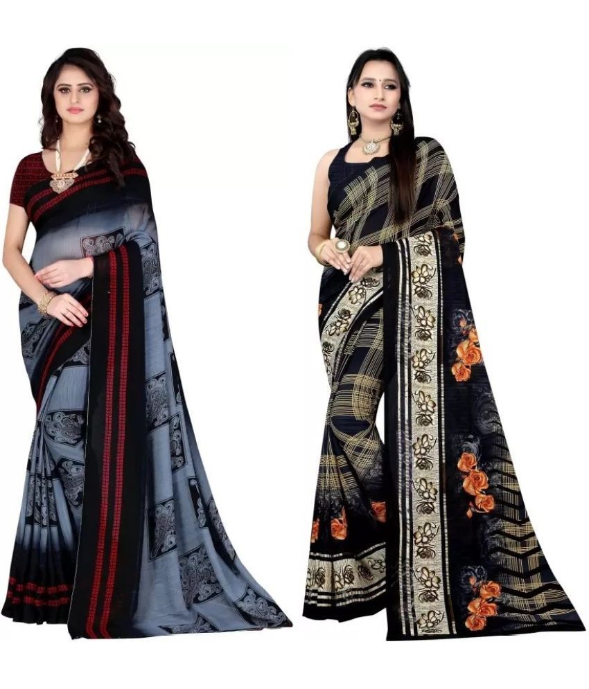     			Vibhagyaa Georgette Printed Saree With Blouse Piece ( Multicolor , Pack of 2 )