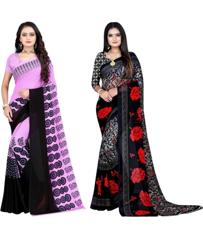     			Vibhagyaa Georgette Printed Saree With Blouse Piece ( Multicolor , Pack of 2 )