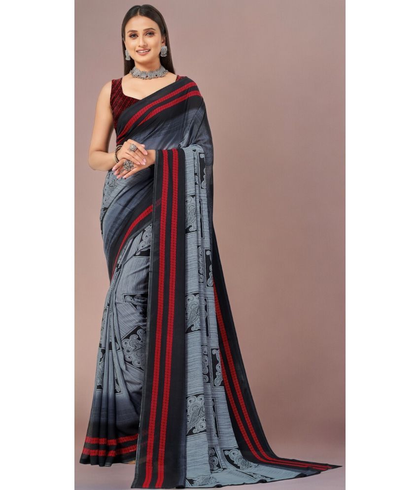     			Vibhagyaa Georgette Printed Saree With Blouse Piece ( Grey , Pack of 1 )