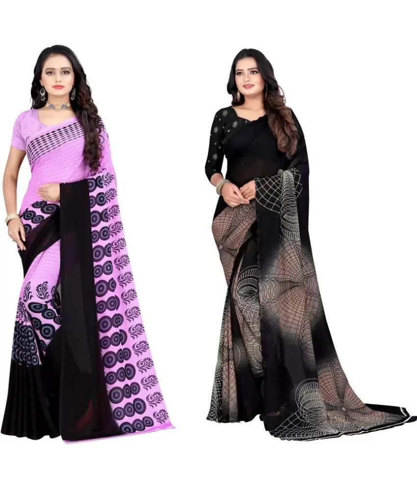     			Vibhagyaa Georgette Printed Saree With Blouse Piece ( Multicolor , Pack of 2 )