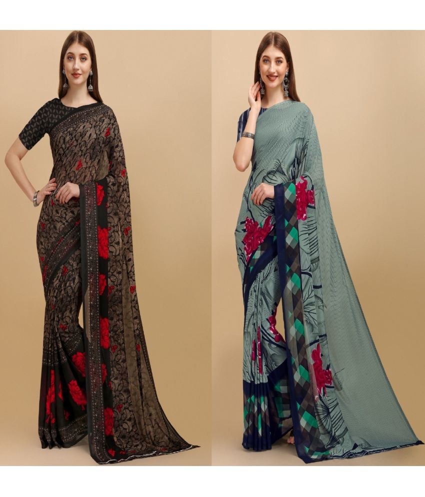     			Vibhagyaa Georgette Printed Saree With Blouse Piece ( Multicolor , Pack of 2 )