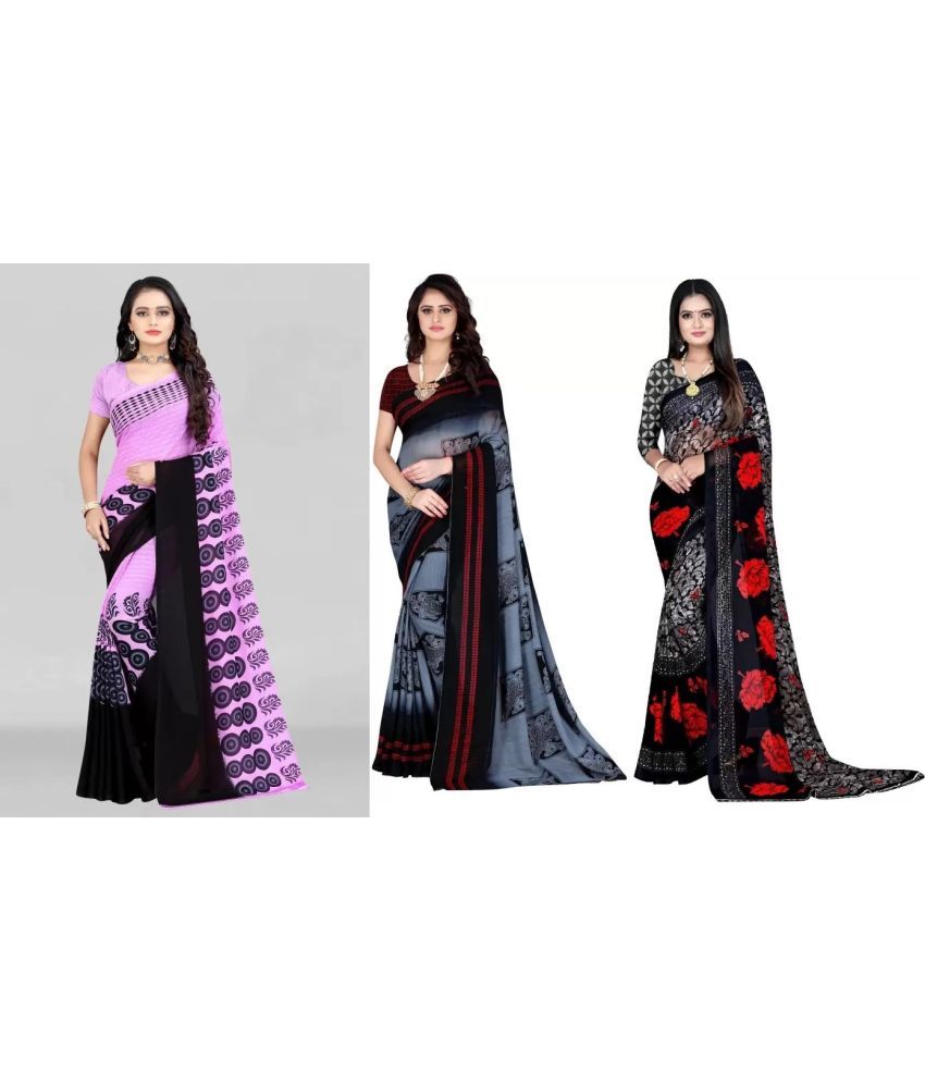     			Vibhagyaa Georgette Printed Saree With Blouse Piece ( Multicolor , Pack of 3 )