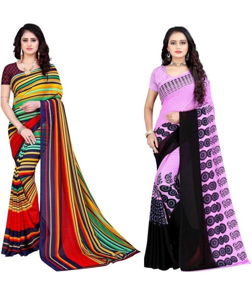     			Vibhagyaa Georgette Printed Saree With Blouse Piece ( Multicolor , Pack of 2 )