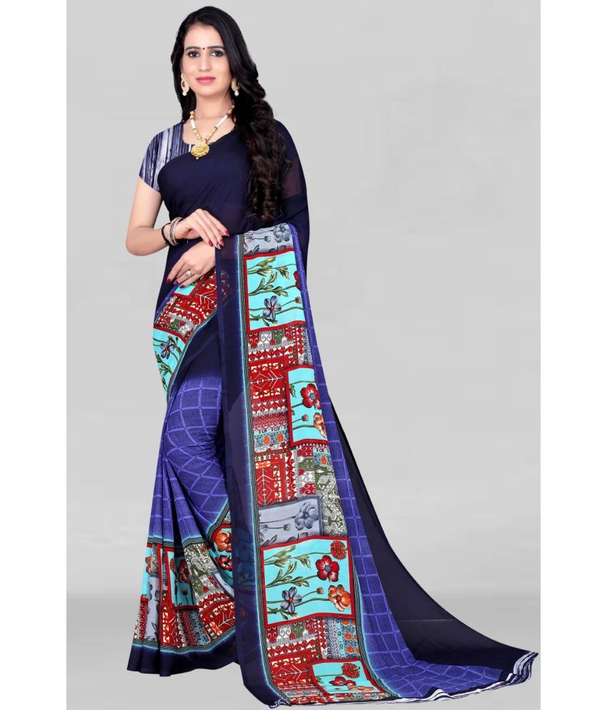     			Vibhagyaa Georgette Printed Saree With Blouse Piece ( Blue , Pack of 1 )