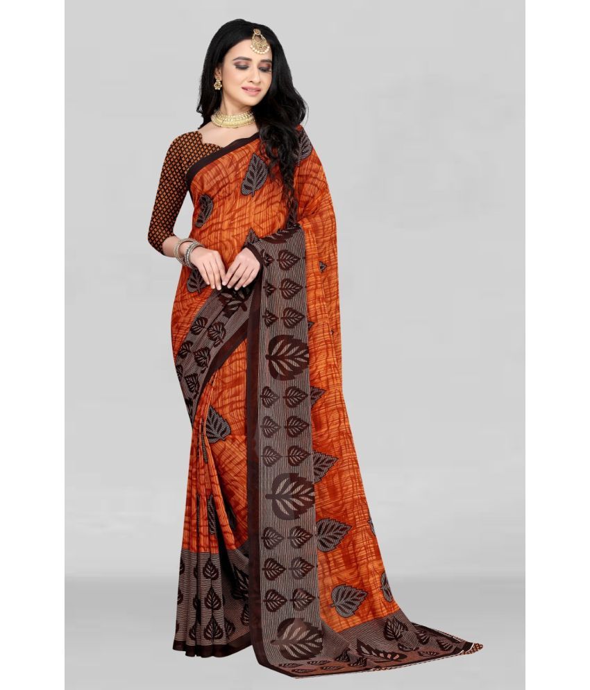     			Vibhagyaa Georgette Printed Saree With Blouse Piece ( Orange , Pack of 1 )